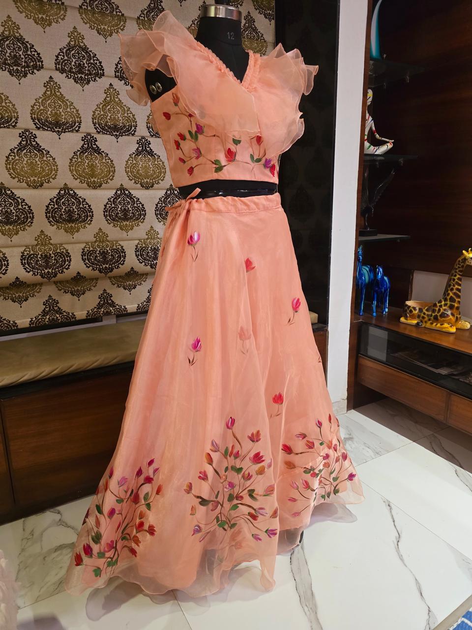 Peachy Pink Shimmer Lehenga